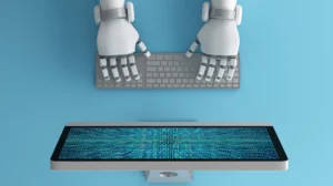robot hands using keyboard - top web design trends of 2026