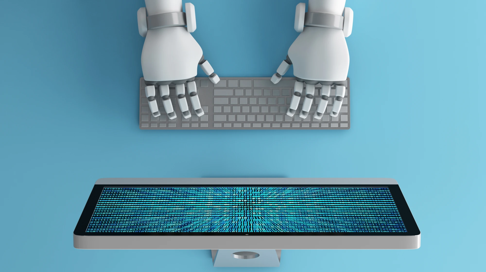 robot hands using keyboard - top web design trends of 2026